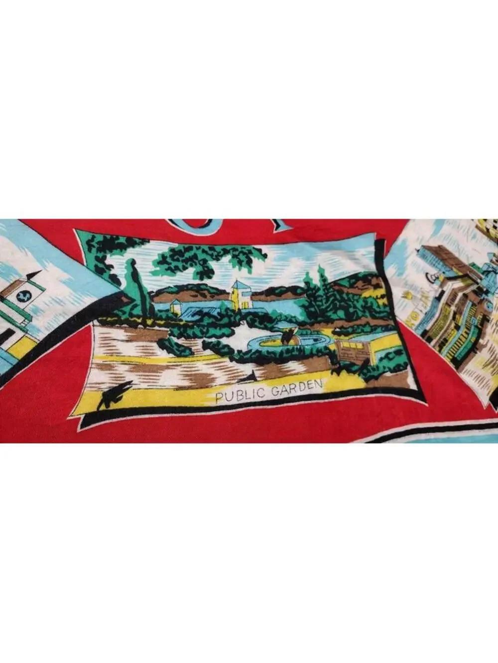 Vintage 1940s 50s Green Dragon Scarf HONG KONG Bably Blue Chinese Red Landscapes